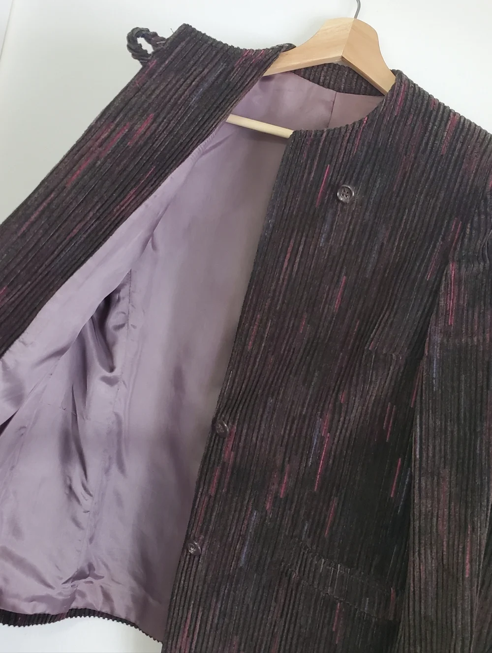 Vintage 60s Brian Tucker Dublin Size 12 Black Corduroy Suit Jacket Pink Stripes - Picture 2 of 16